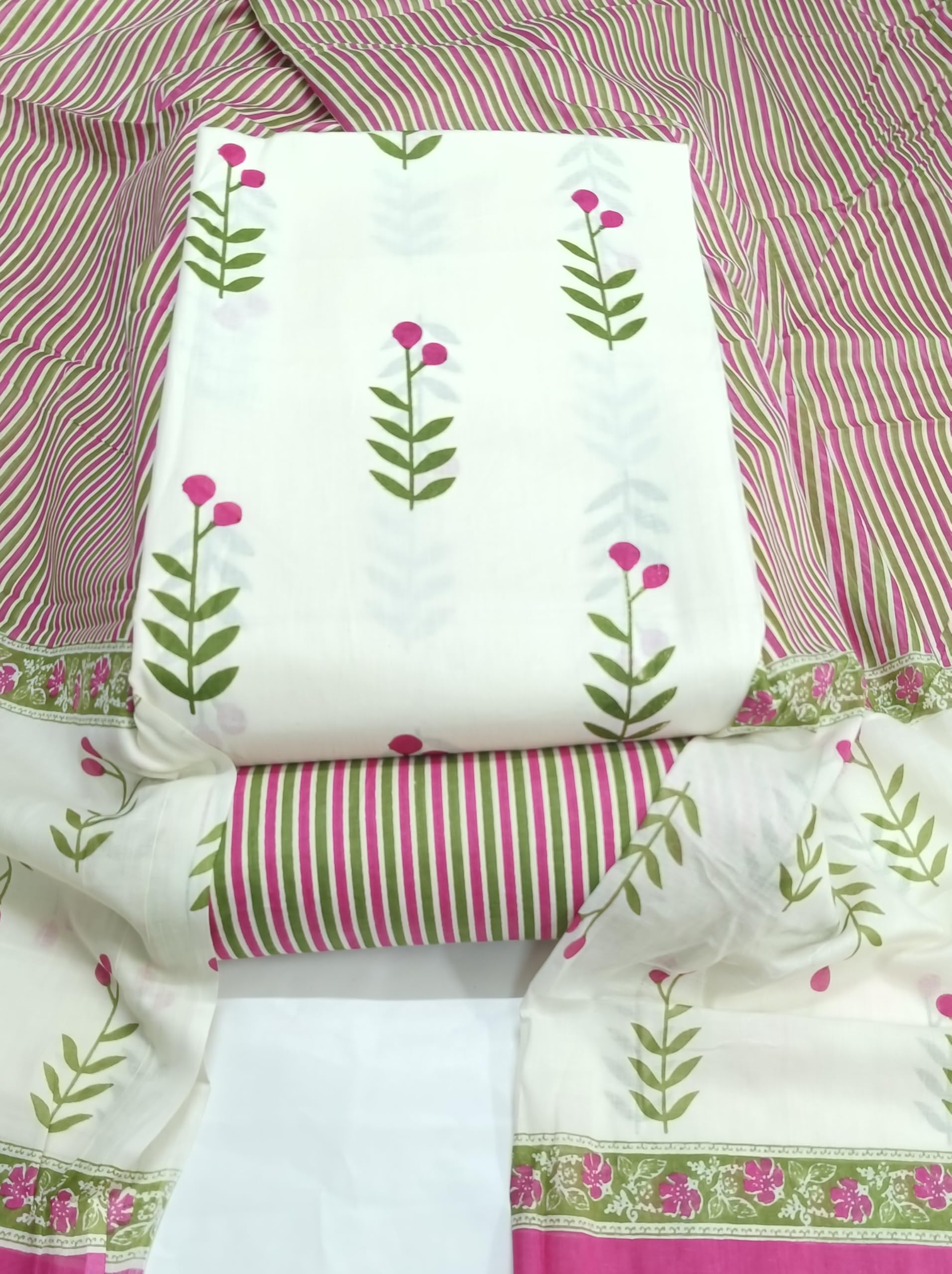 DRAVINAM Trends Jaipuri Print Cambric Cotton Unstitched Salwar Suit Dress Material for Women with Mulmul Cotton Dupatta