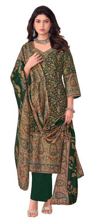 DRAVINAM Trends Women's Unstitched Winter Wear Kashmiri Kani Printed Swaroski Work Heavy Woolen Pashmina Salwar Suit Dress Material with Printed Shawl Dupatta