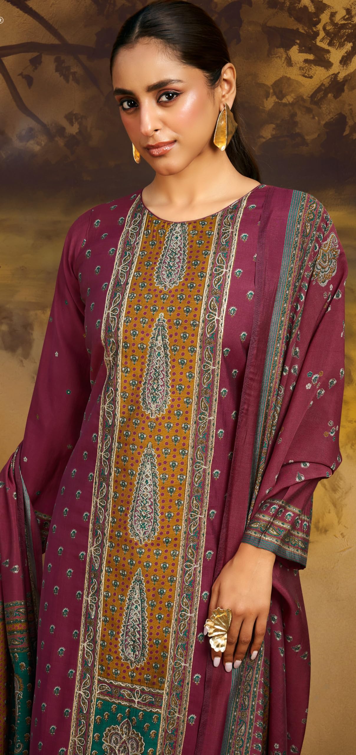 DRAVINAM Trends Women's Unstitched Maslin Suit Material - Embroidered Digital Printed Foil Masline Top II Masline Bottoms II Maslin Digital Dupatta