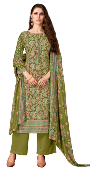DRAVINAM Trends Women's Winter Wear Unstitched Discharge Print Hand Work Neck Embroidered Woollen Viscose Pashmina Salwar Suit Dress Material with Pashmina Printed Shawl Dupatta