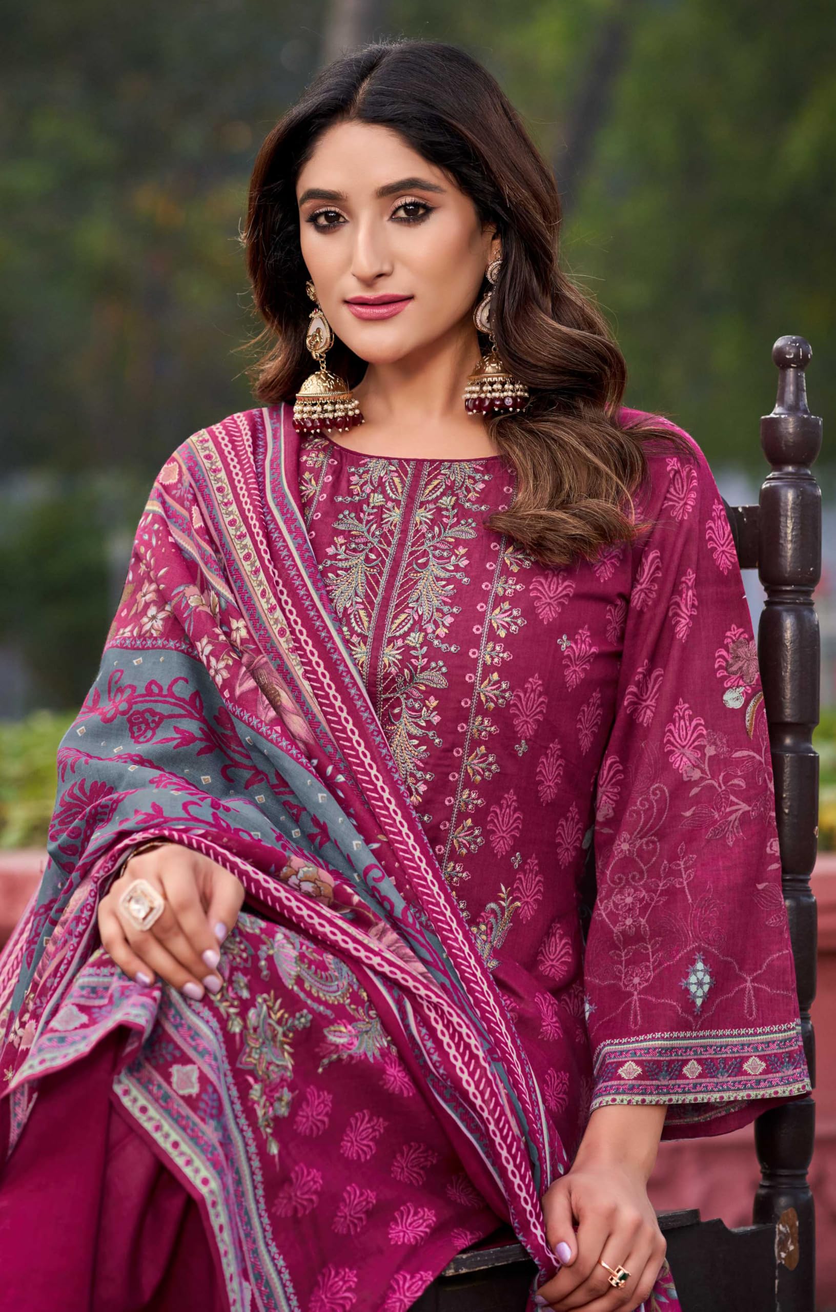 DRAVINAM Trends Women's Pure Lawn Cotton Pakistani Embroidered Suit Dress Material with Unstitched Bottoms and Cotton Dupatta