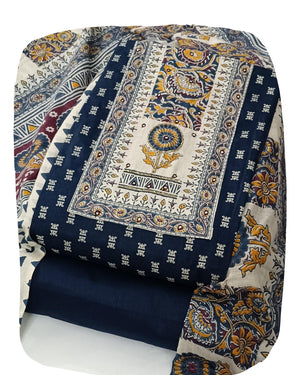 DRAVINAM Trends Women's Cambric Cotton Dress Material | Unstitch Kalamkari Printed Suit Set with Cotton Dupatta