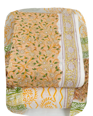 DRAVINAM Trends Hand Block Print Sanganeri Cambric Unstitched Cotton Suit Dress Material for Women with Mulmul Cotton Hand Printed Dupatta