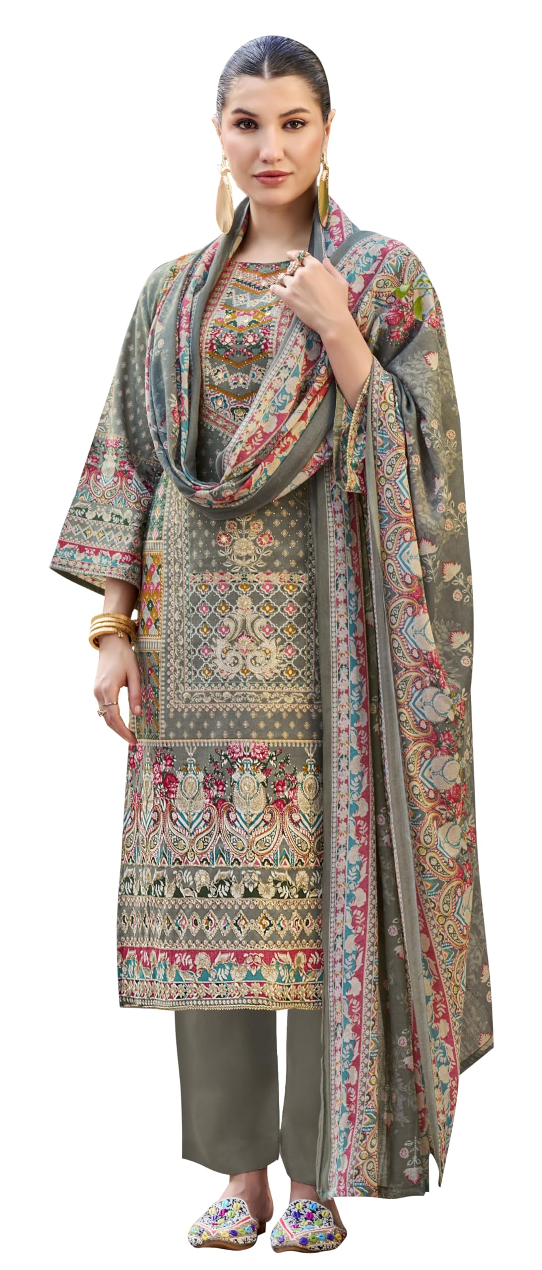 DRAVINAM Trends Kurti 2.50 mtrs, Pure Cotton (3 mtrs apx), Pure MAL MAL Cotton Dupatta Print (2.30|Black