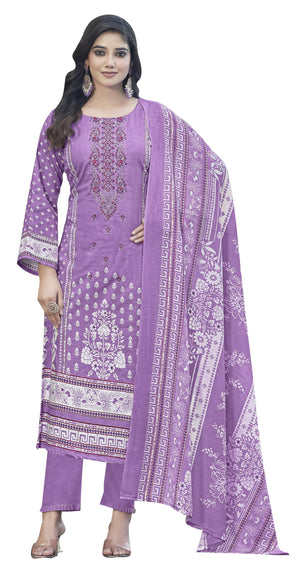DRAVINAM Trends Women's Pure Lawn Cotton Pakistani Embroidered Suit Dress Material with Unstitched Bottoms and Cotton Dupatta