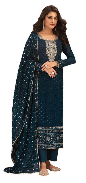 DRAVINAM Trends Women’s Georgette Unstitched Sequence Embroidered Pakistani Salwar Suit FabricDress Material with Zari Embroidery Dupatta (pink)