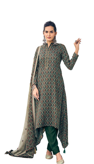 DRAVINAM Trends Women's Winter wear Embroidered Pure Wool Pashmina Digital Printed Unstitched Salwar Suit Dress Material with Pure Pashmina Warm Shawl Dupatta (Brown)