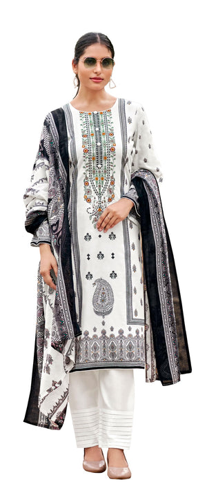 DRAVINAM Trends Women's Pakistani Print Embroidered Unstitcehd Pure Cambric Cotton Salwar Suit Dress Materials with Pure Cotton Printed Dupatta
