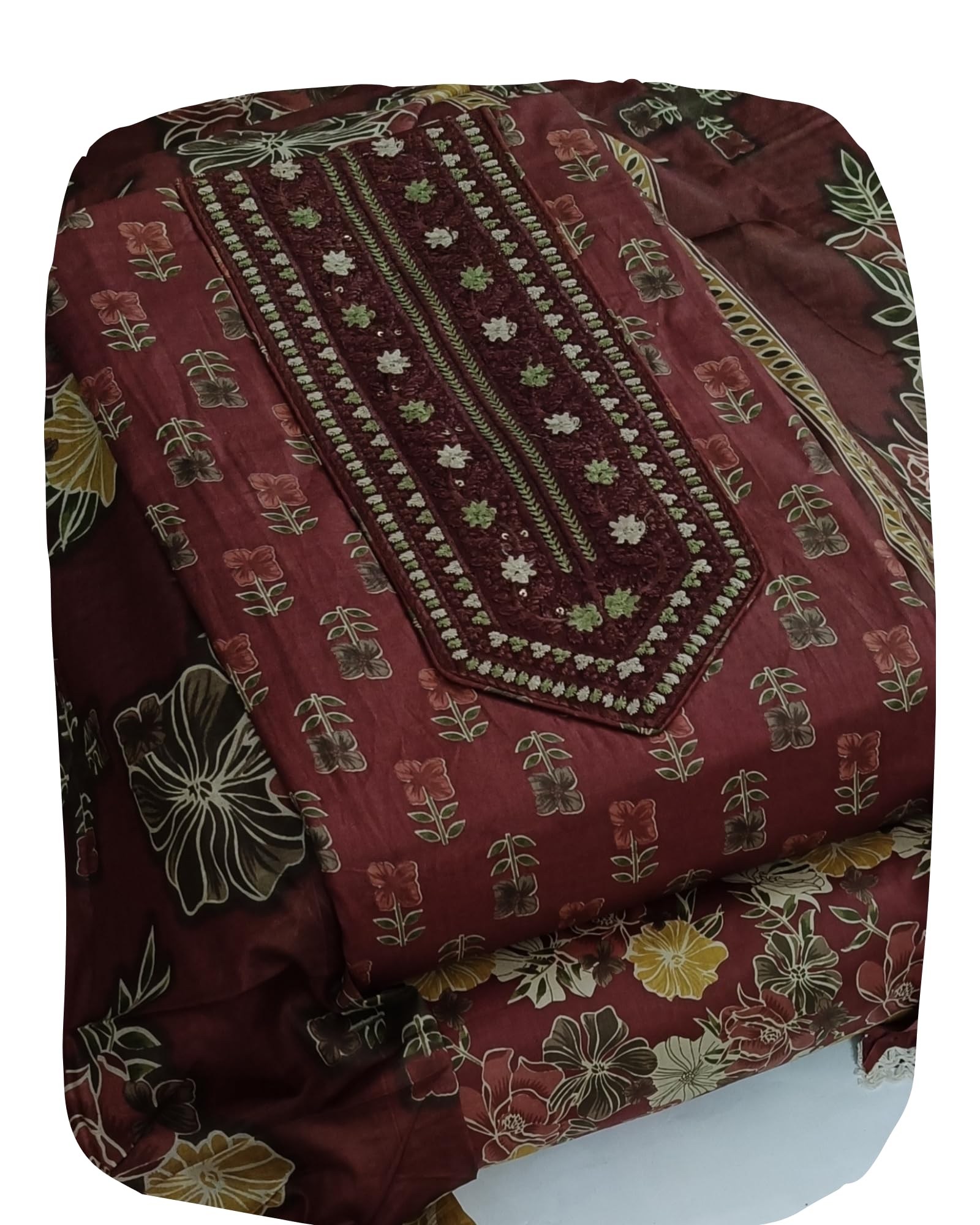 DRAVINAM Trends Women's Printed Embroidered and Hand Work Premium Cotton Jaipuri Unstitched Salwar Suit Dress Material with Mulmul Cotton Dupatta