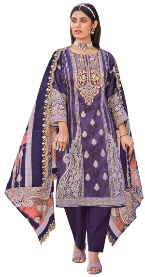 DRAVINAM Trends Women's Unstitched Salwar Suit Dress Material - Cotton Digital Printed Organza Embroidered Kameez II Unstitch Bottoms II Cotton Dupatta