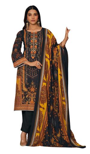 DRAVINAM Trends Women's Unstitched Printed Embroidered Pure Cotton Pakistani Salwar Suit Dress Materials with Cotton printed Dupatta (Black)