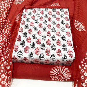 DRAVINAM Trends Unstitched Jaipuri Handmade Wax Batik Print Soft Cotton Dress Material with Dupatta
