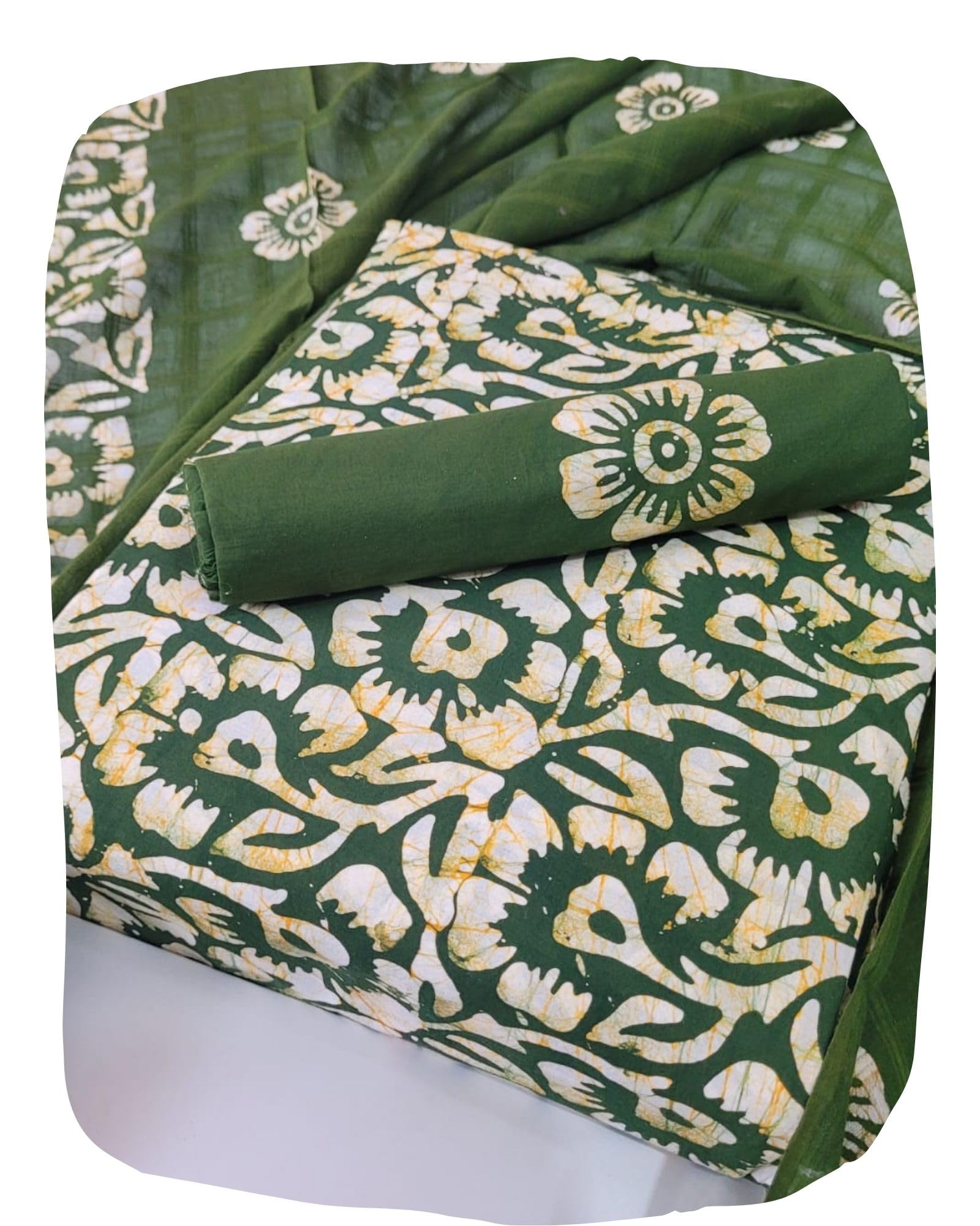 DRAVINAM Trends Unstitched Jaipuri Handmade Wax Batik Print Soft Cotton Dress Material with Dupatta