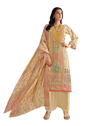 DRAVINAM Trends Kurti 2.50 mtrs, PURE VISCOSE RAYON (3 mtrs apx), PURE MODAL VISCOSE Maslin Dupatta Digital|Cream