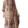 DRAVINAM Trends Unstitched Pakistani Print Embroidered Cotton Salwar Suit Dress Materials with Cotton Printed Dupatta (Beige)
