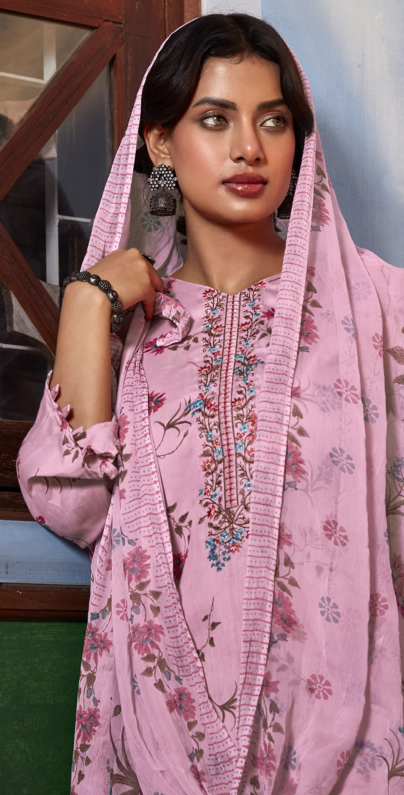 DRAVINAM Trends Women's Cotton Embroidered Unstitiched Salwar Suit Material