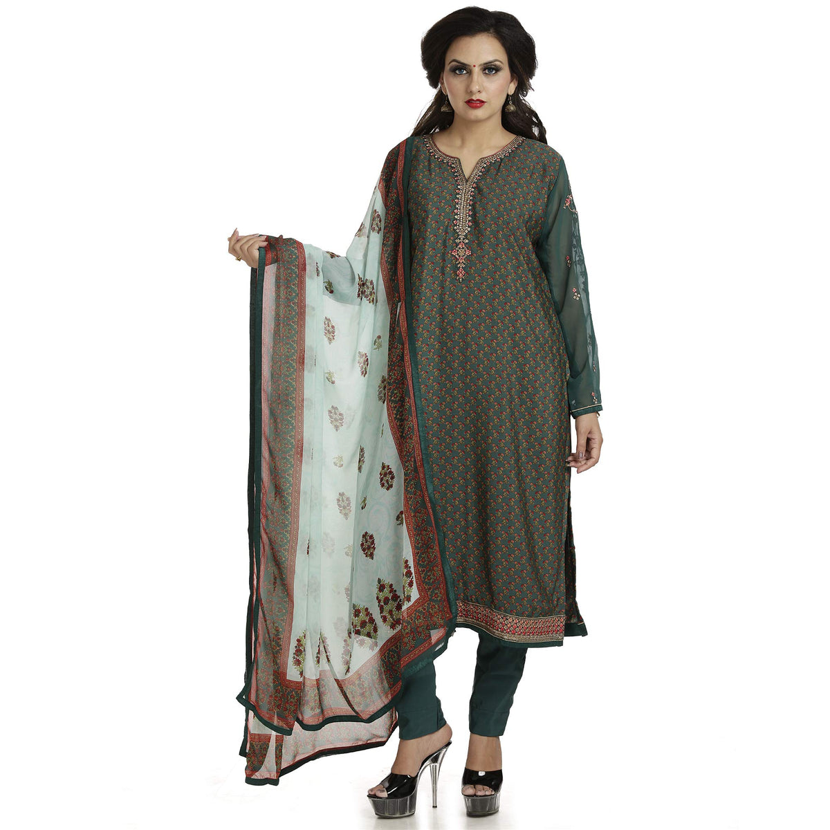 DRAVINAM Trends Women's Crepe Embroidered Chudidaar Dress Material (Free Size_Grey)
