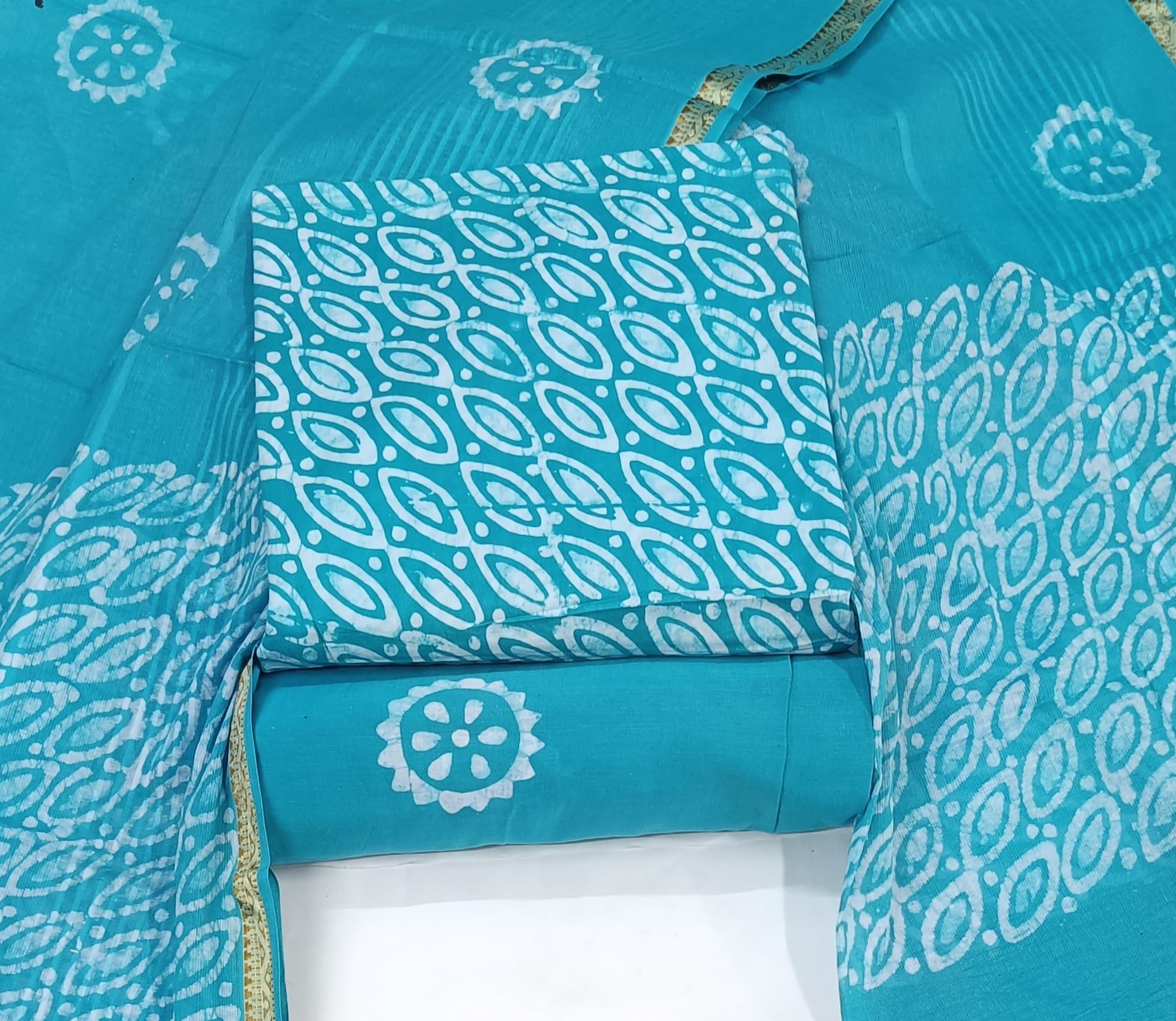 DRAVINAM Trends Unstitched Jaipuri Handmade Wax Batik Print Soft Cotton Dress Material with Dupatta