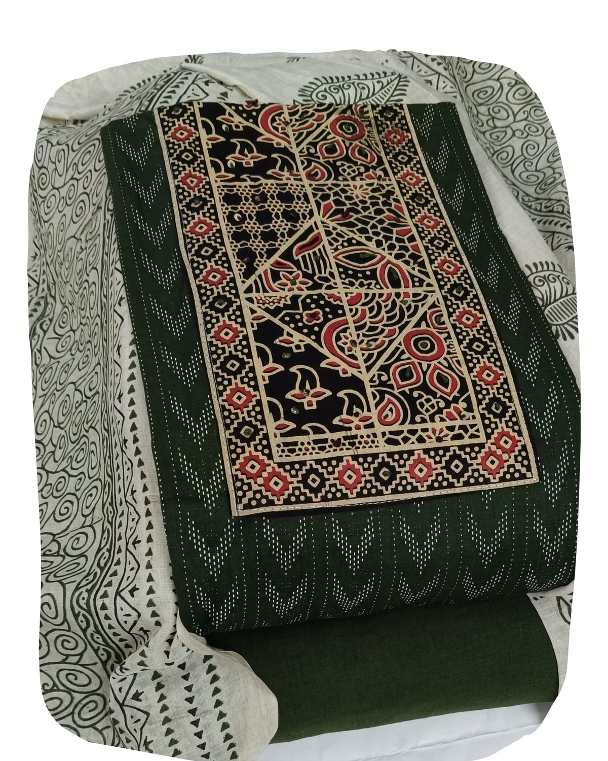 DRAVINAM Trends Women's Cambric Cotton Dress Material | Unstitch Kalamkari Printed Suit Set with Cotton Dupatta