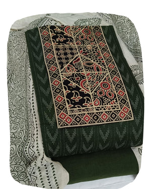 DRAVINAM Trends Women's Cambric Cotton Dress Material | Unstitch Kalamkari Printed Suit Set with Cotton Dupatta