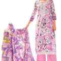 DRAVINAM Trends Women's Unstitched Salwar Suit Material - Pink - Cambric Cotton - Floral Print Top with Embroidery - Solid Cotton Bottom - Mal Mal Print Dupatta with Lace