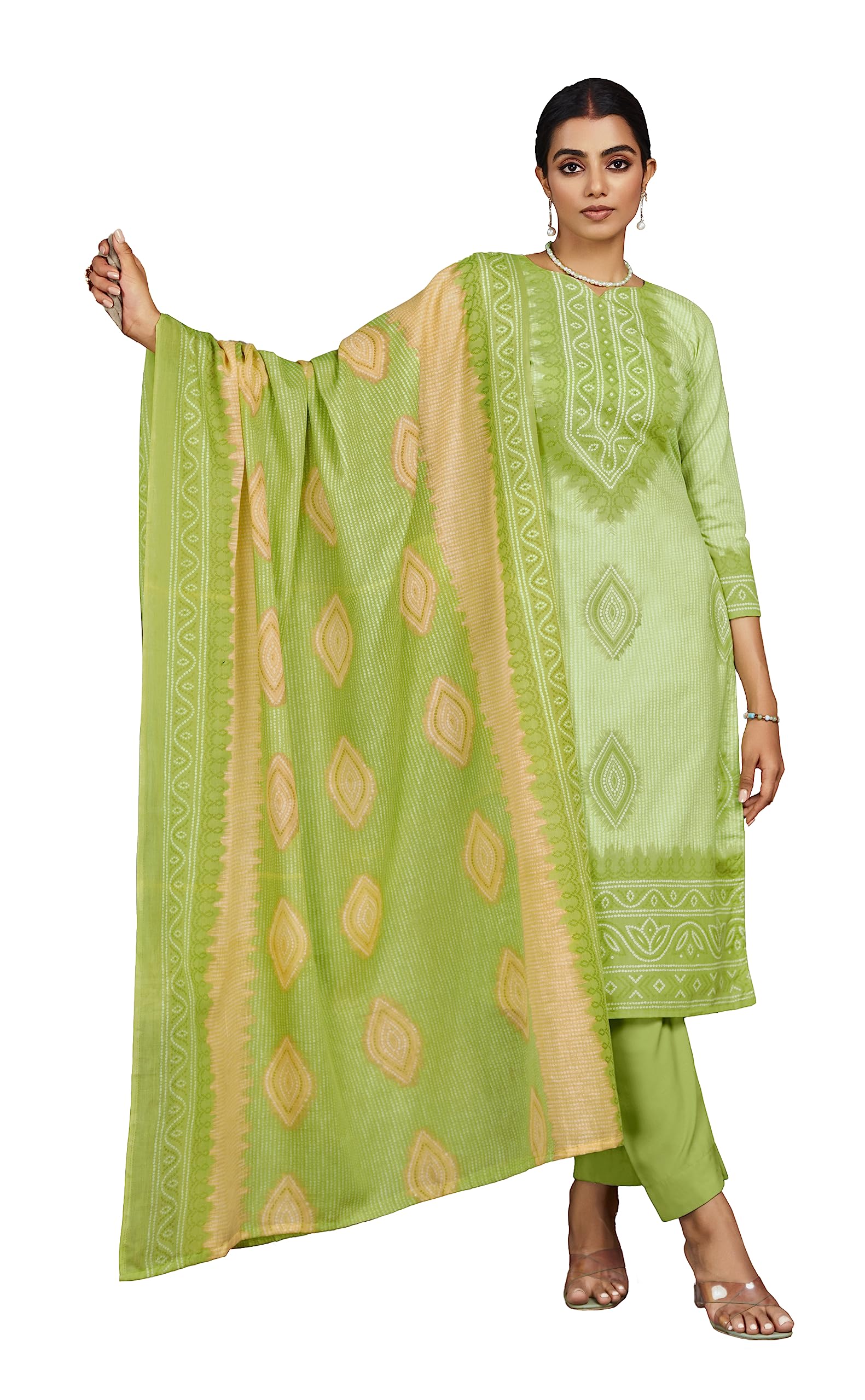 Unstitched Print Cotton Salwar Suit Dress Materials with Dupatta