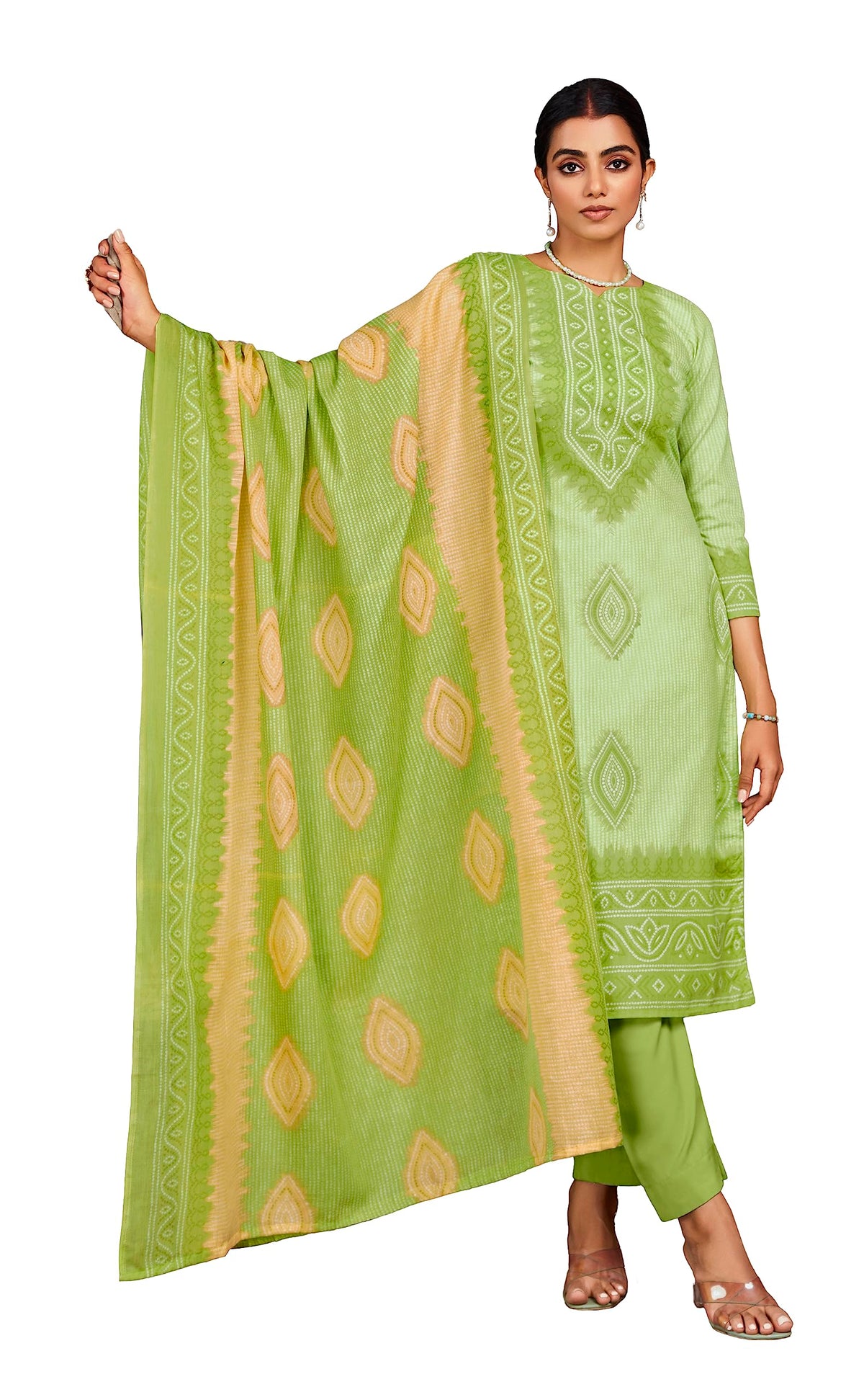 Unstitched Print Cotton Salwar Suit Dress Materials with Dupatta