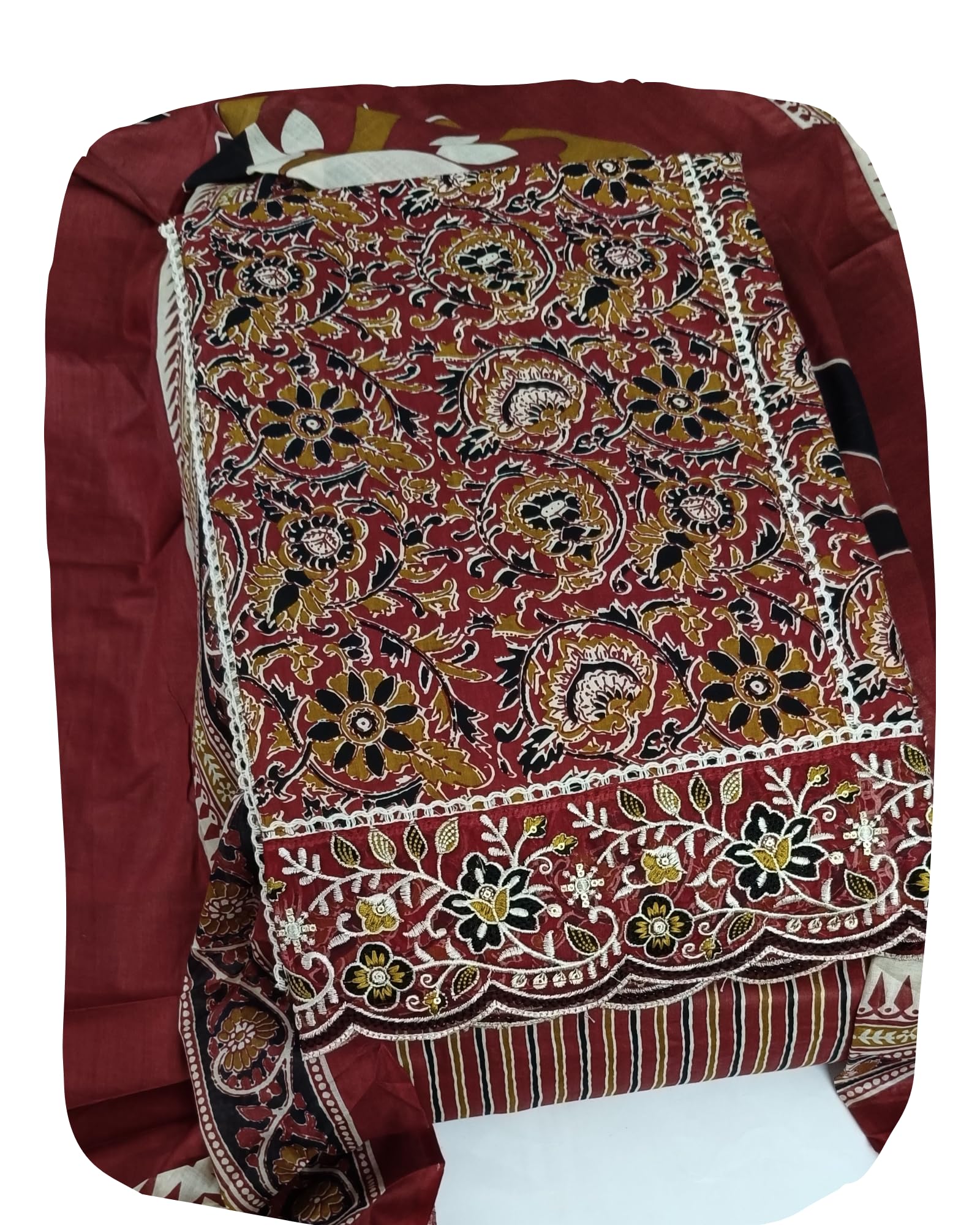 DRAVINAM Trends Women's Printed Embroidered and Hand Work Premium Cotton Jaipuri Unstitched Salwar Suit Dress Material with Mulmul Cotton Dupatta