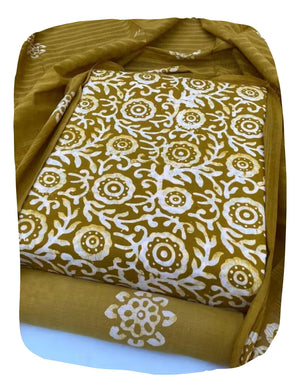 DRAVINAM Trends Unstitched Jaipuri Handmade Wax Batik Print Soft Cotton Dress Material with Dupatta