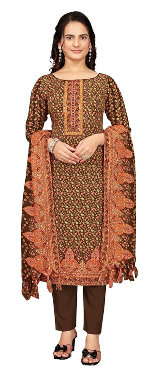 DRAVINAM Trends Women's Unstitched Winter Wear Kaani Digital Printed Heavy Woolen Pashmina Salwar Suit Dress Material with Printed Shawl Dupatta