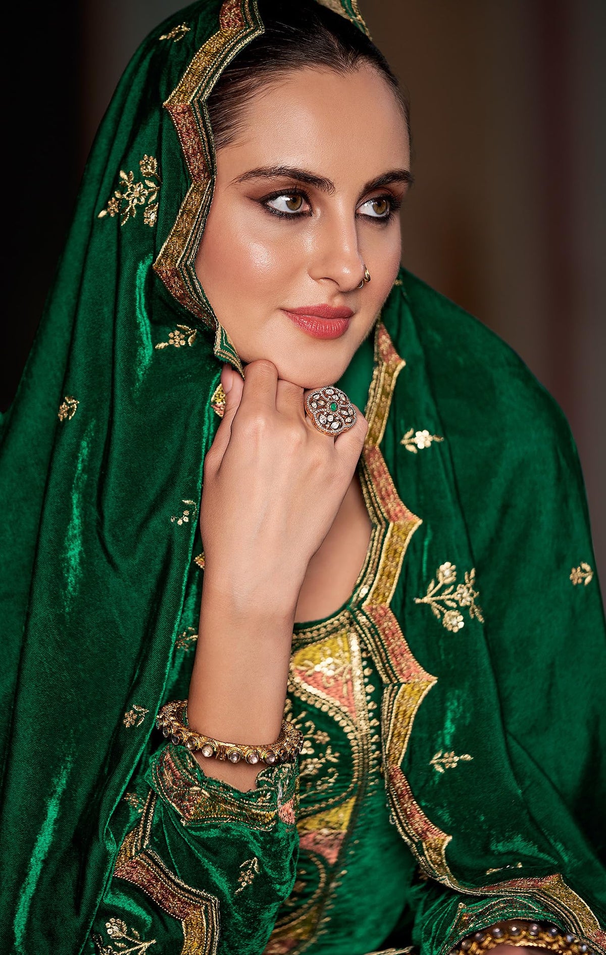 DRAVINAM Trends Women's Unstitched Winter wear Premium Velvet Embroidered Salwar suit Dress Material with Dupatta and Unstitch Bottoms
