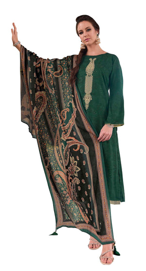 DRAVINAM Trends Women's Digital printed Zari Embroidered Pure Woolen Pashmina Unstitched Salwar suit Dress Material with Pure Pashmina Shawl Dupatta