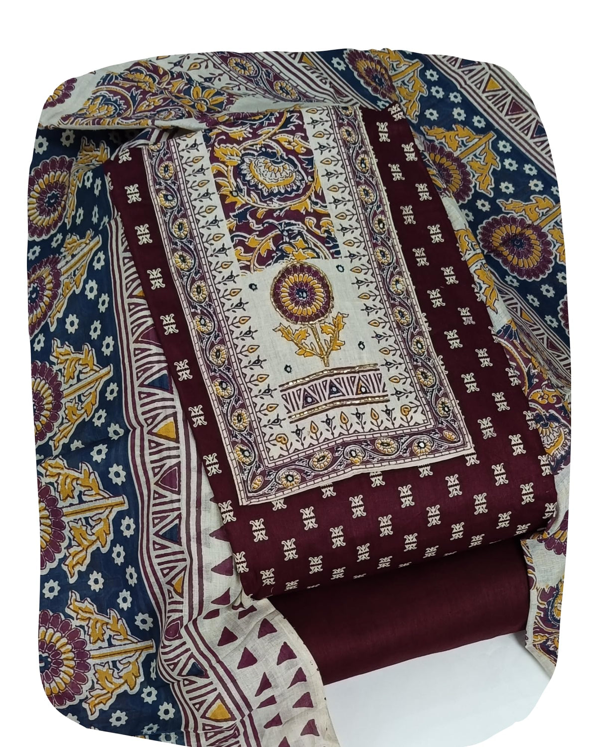 DRAVINAM Trends Women's Cambric Cotton Dress Material | Unstitch Kalamkari Printed Suit Set with Cotton Dupatta