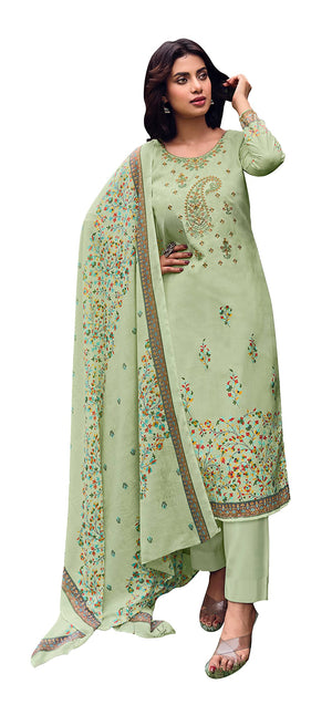 DRAVINAM Trends Unstitched Printed Embroidery Work Pure Cotton Salwar Suits Dress Material with Cotton Dupatta (Beige)