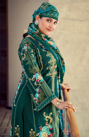 DRAVINAM Trends Women's Unstitched Embroidered Suit Dress Material - Heavy Viscose Rayon Printed Top with Fancy Hand Work and Siroski Work (2.5m), Rayon Bottom (2.8m), Cotton Dupatta (2.25m)