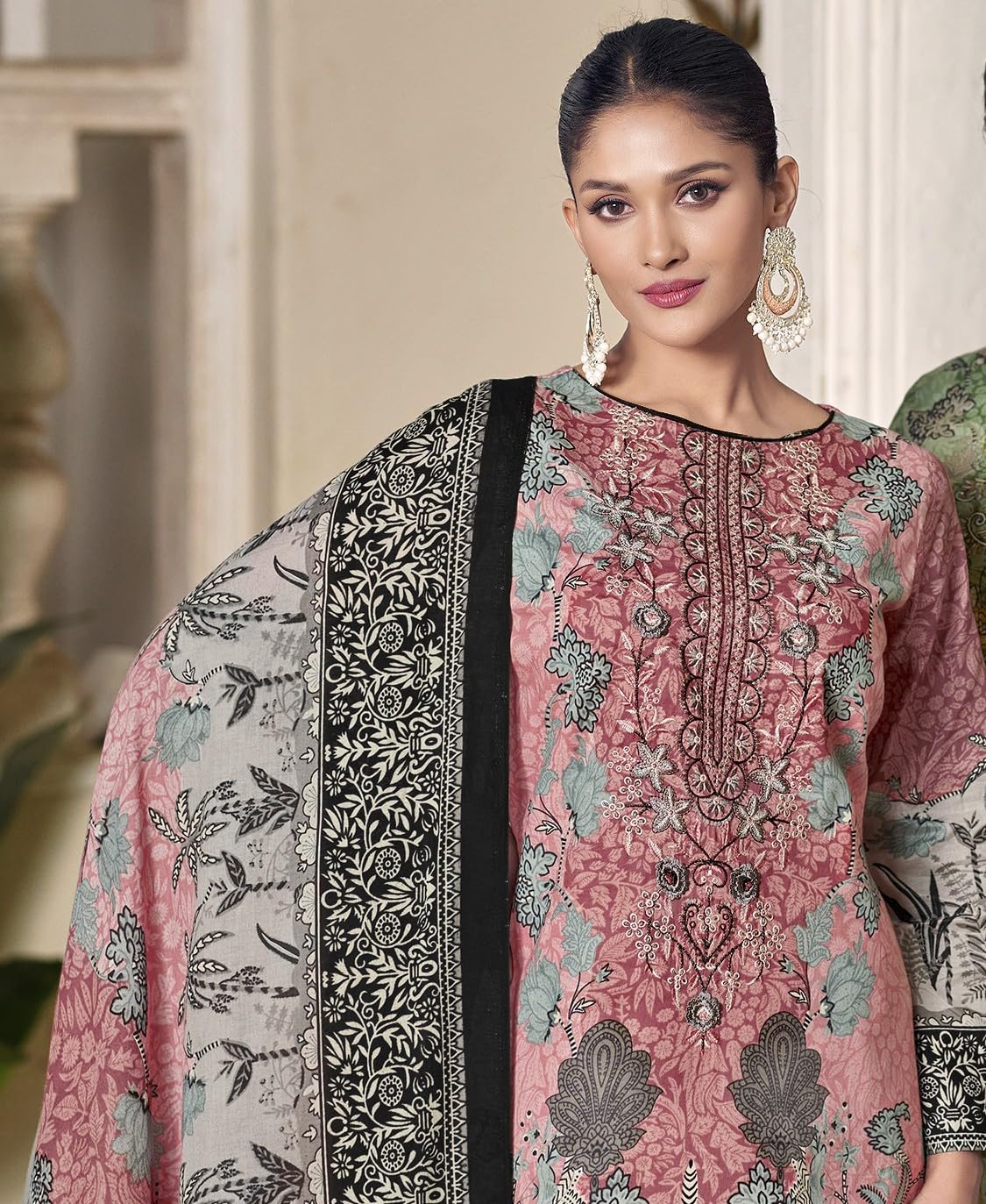 DRAVINAM Trends Women's Unstitched Premium Cambric Cotton Embroidered Suit Material