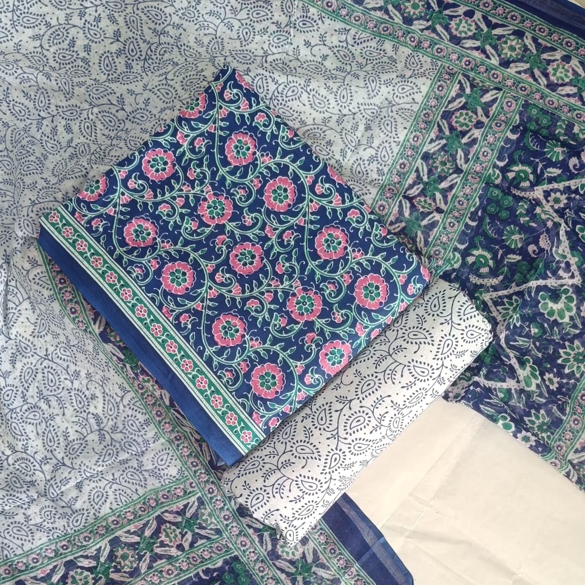 DRAVINAM Trends Jaipuri Print Cambric Cotton Unstitched Salwar Suit Dress Material for Women with Mulmul Cotton Dupatta