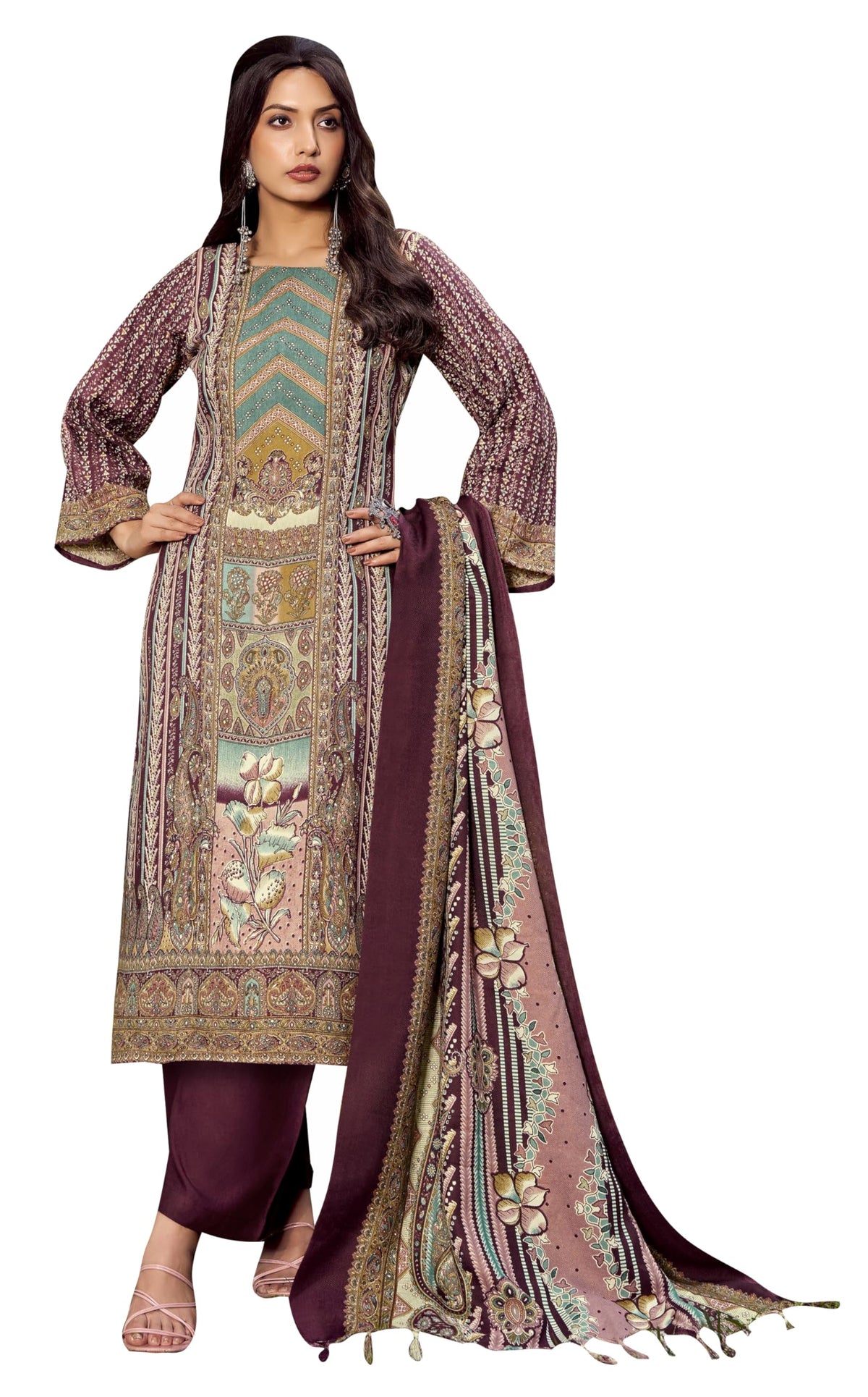 DRAVINAM Trends Women's Winter wear unstitched Printed Woollen Pashmina Salwar Suit Dress Material with Pashmina Printed Shawl Dupatta