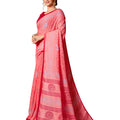 DRAVINAM Trends Women's Woven Pure Linen Printed Saree with Unstitced Printed Blouse Piece (Pink)