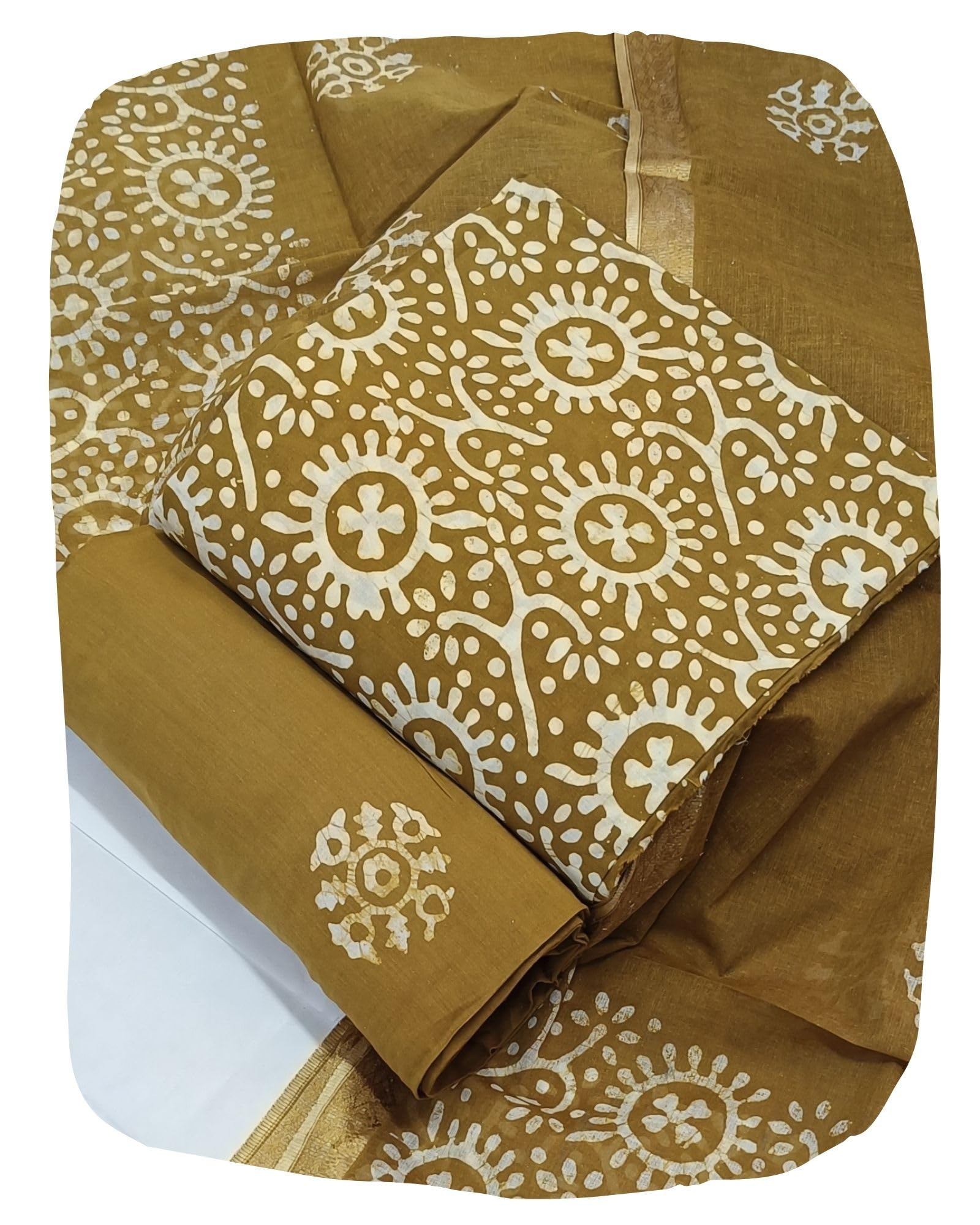 DRAVINAM Trends Unstitched Jaipuri Handmade Wax Batik Print Soft Cotton Dress Material with Dupatta