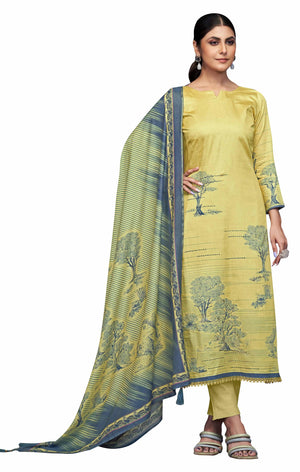 Women's Unstitch Premium Maslin Suit Dress Material II Digital Printed Pure Maslin Top Fabric with Hand work & Gota Detailing II Viscose Rayon Bottom II Digital Printed Viscose Maslin Dupatta