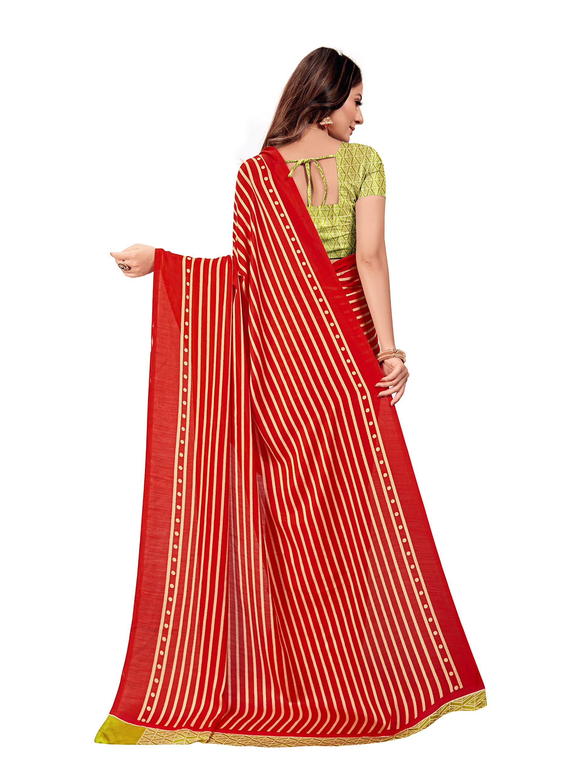 DRAVINAM Trends Women's Soft Printed Mul Mul Satin Saree with Blouse Piece (Red and Green)