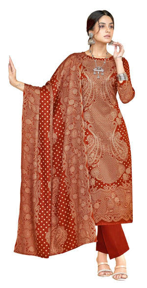 DRAVINAM Trends Women Unstitch Printed Pashmina Suit Dress Material I Digital style Printed Pashmia Top| Pure Pashmina Spun Dyed Bottoms | Luxurious Pure Woolen Shawl Dupatta with Piko work