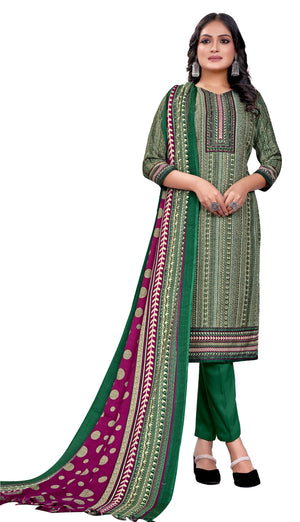 DRAVINAM Trends Women's Unstitched Kaani Print Pashmina Winter wear Dress Material Fabric for Salwar Suit with printed pashmina Kashmiri shawl dupatta (Green)