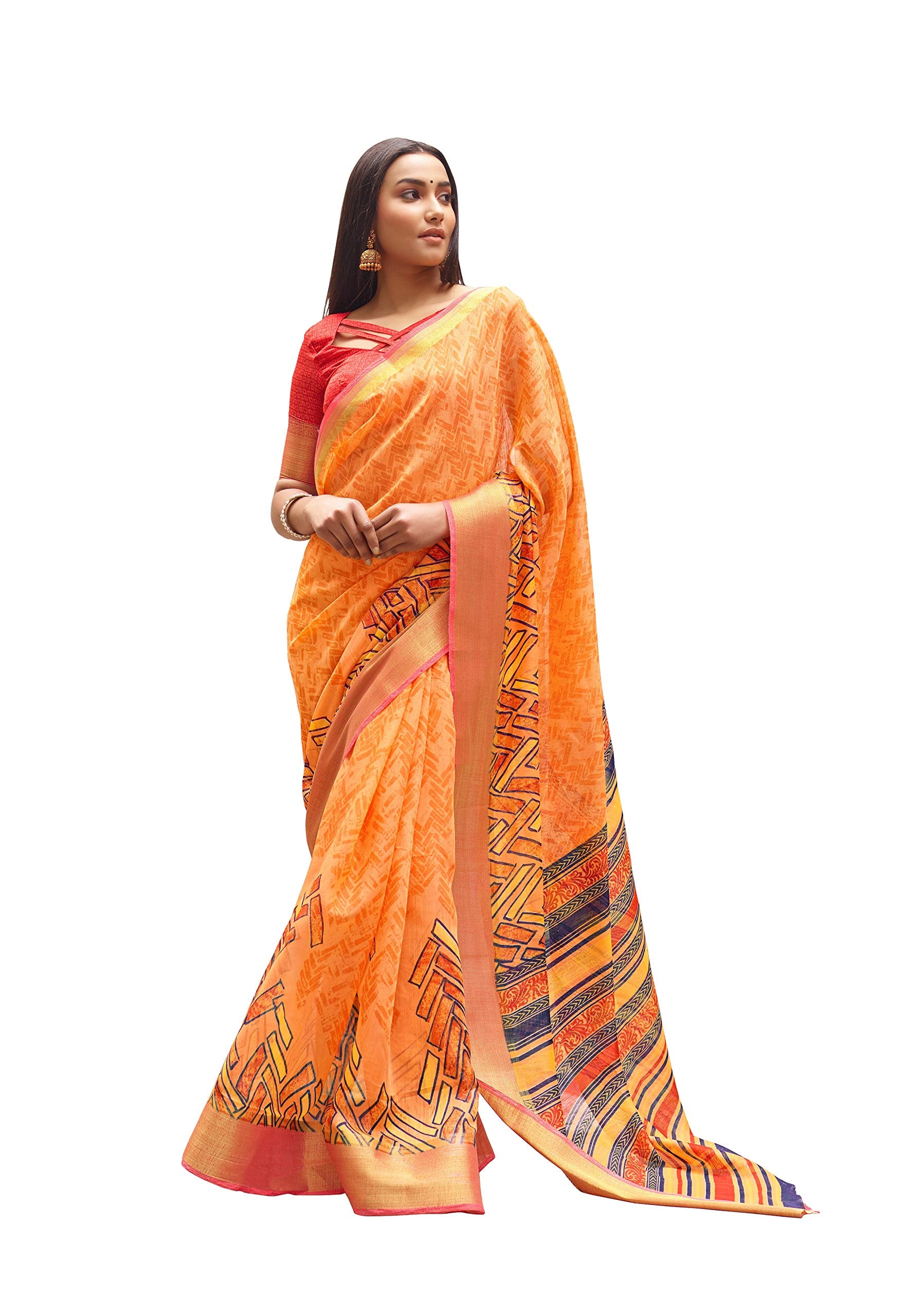 DRAVINAM Trends Women's Banarasi Linen Saree With Unstitched Blouse Piece (SareeML_10_Sea Green)