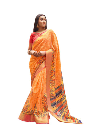 DRAVINAM Trends Women's Banarasi Linen Saree With Unstitched Blouse Piece (SareeML_10_Sea Green)