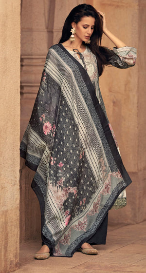 DRAVINAM Trends Women's Unstitched Pakistani Digital Print Daman Embroidered Pure Viscose Woollen Pashmina Salwar Suit Dress Material with Pashmina Digital Printed Shawl Dupatta (Free Size)