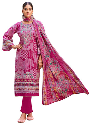 DRAVINAM Trends Women's Unstitched Salwar Suit Dress Material - Cotton Digital Printed Organza Embroidered Kameez II Unstitch Bottoms II Cotton Dupatta