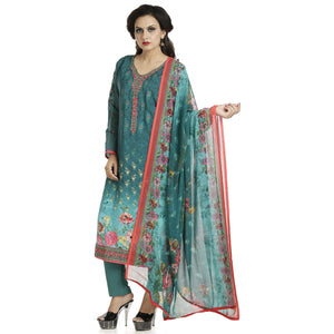 DRAVINAM Trends Women's Embroidered Pure Crepe Floral Printed Salwar Suit Dress Material with Printed Georgette Dupatta (Unstitched)