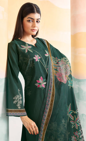 DRAVINAM Trends Women's Pure Viscose Masline Digital and Foil Print With Fancy Embroidery Work Unstitched Suit Dress Material with Maslin Printed Dupatta